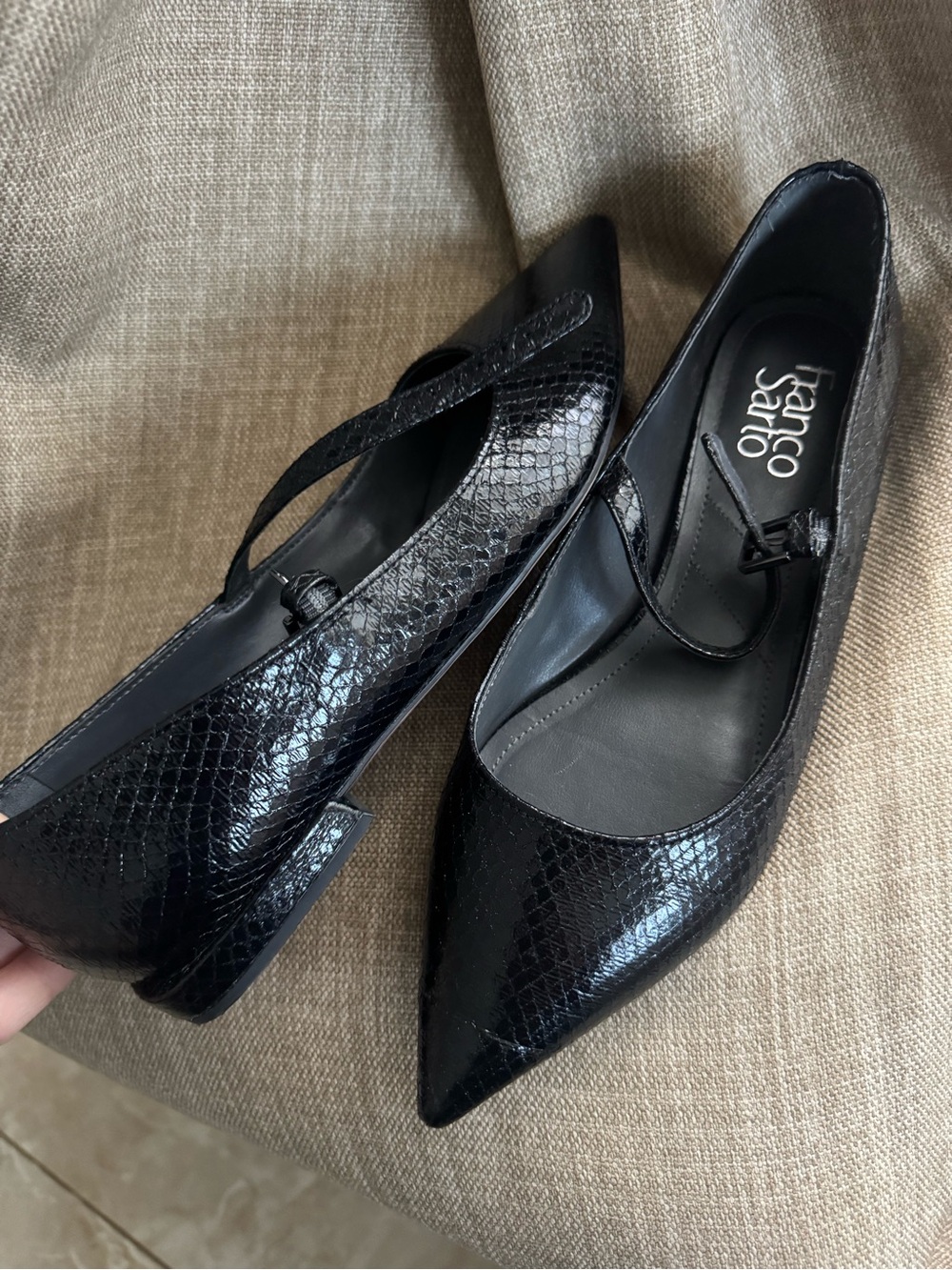 Franco Sarto Nalin Shoe - Black Pointed Flats with Textured Finish